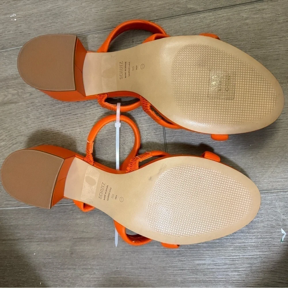 NEW! Schutz Bright Orange Olly Block Heel Leather Sandals - Size 9
